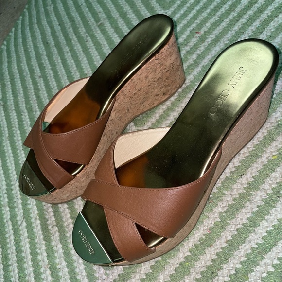 Jimmy Choo Platform Sandals Prima Cork Wedge Slides - Picture 12 of 13